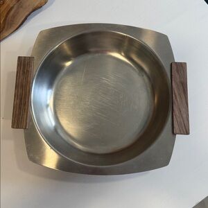 Vintage MCM Stainless18-8 Steel Tray Serving Dish with Teak Handles